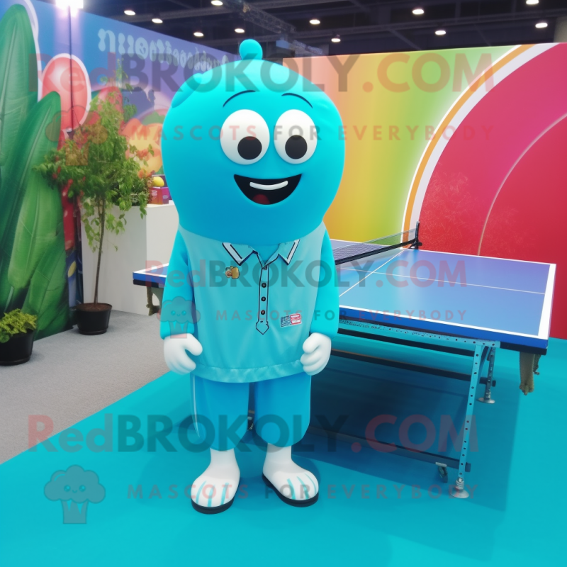 Cyan Ping Pong Table mascot costume character dressed with a Suit Jacket and Shoe laces Cyan Ping Pong Table mascot costume character dressed with a Suit Jacket and Shoe laces