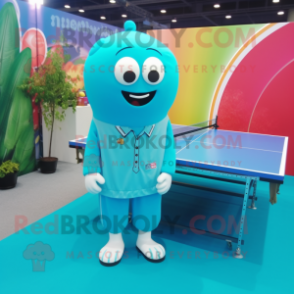 Cyan Ping Pong Table mascot costume character dressed with a Suit Jacket and Shoe laces