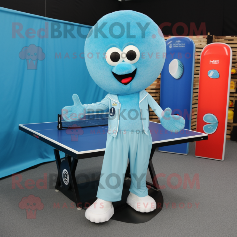 Cyan Ping Pong Table mascot costume character dressed with a Suit Jacket and Shoe laces Cyan Ping Pong Table mascot costume character dressed with a Suit Jacket and Shoe laces