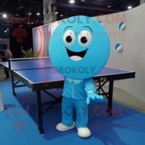 Cyan Ping Pong Table mascot costume character dressed with a Suit Jacket and Shoe laces