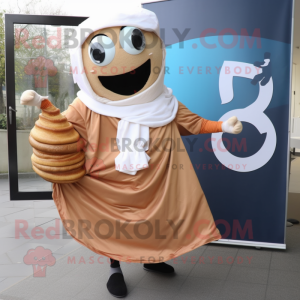 Rust Croissant mascot costume character dressed with a Circle Skirt and Scarf clips