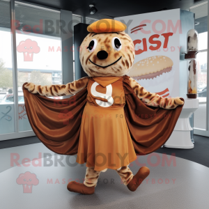 Rust Croissant mascot costume character dressed with a Circle Skirt and Scarf clips
