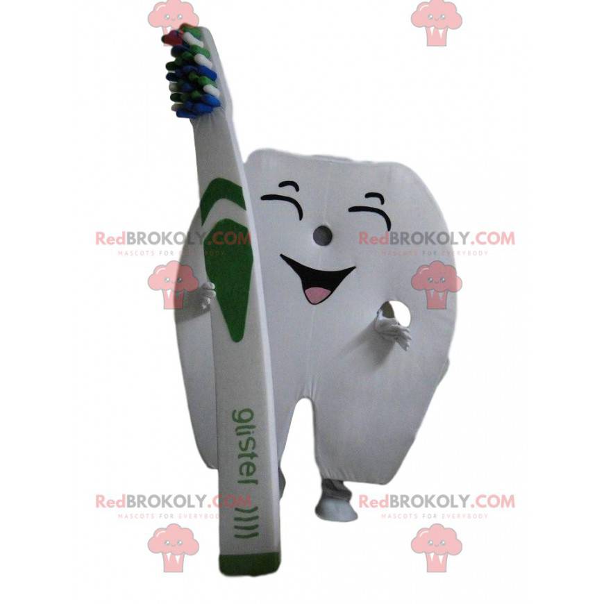 Reusachtige tandmascotte met een tandenborstel - Redbrokoly.com