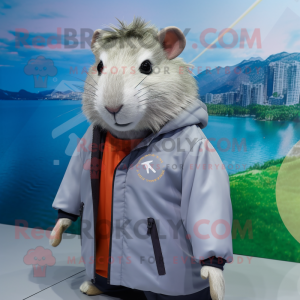 Gray Capybara mascot costume character dressed with a Windbreaker and Eyeglasses