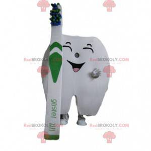 Giant tooth mascot with a toothbrush - Redbrokoly.com