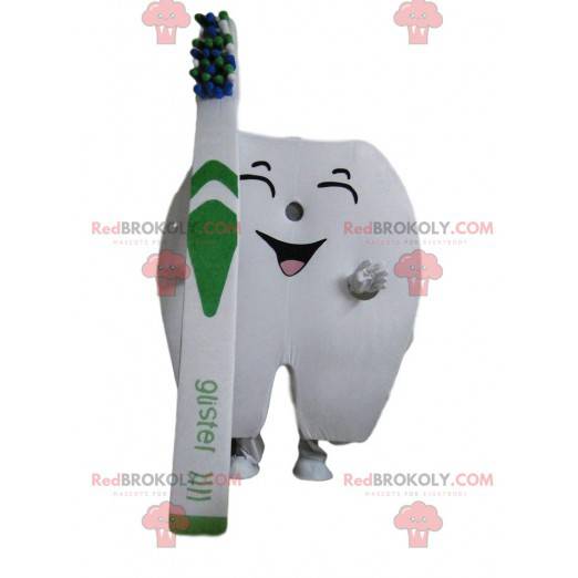 Giant tooth mascot with a toothbrush - Redbrokoly.com