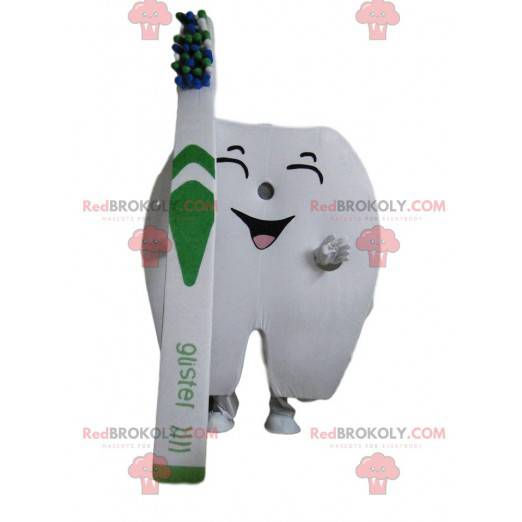 Kæmpe tand maskot med en tandbørste - Redbrokoly.com