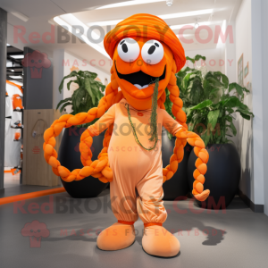 Orange Medusa mascot costume character dressed with a Cargo Pants and Anklets