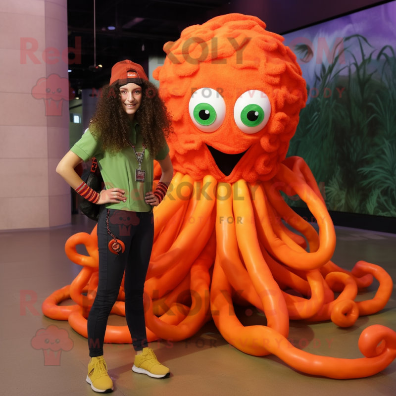 Orange Medusa mascot costume character dressed with a Cargo Pants and Anklets Orange Medusa mascot costume character dressed with a Cargo Pants and Anklets