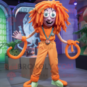 Orange Medusa mascot costume character dressed with a Cargo Pants and Anklets