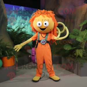 Orange Medusa mascot costume character dressed with a Cargo Pants and Anklets