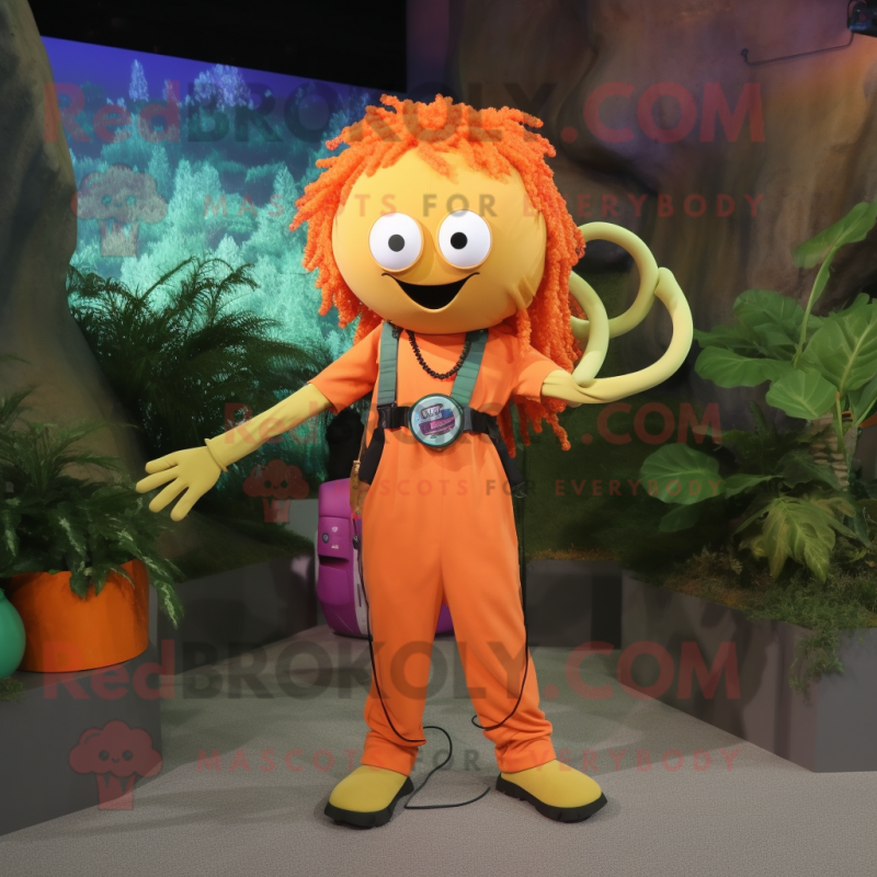 Orange Medusa mascot costume character dressed with a Cargo Pants and Anklets