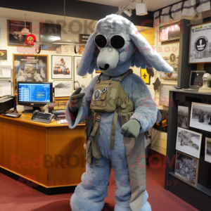 Gray Special Air Service mascot costume character dressed with a Shift Dress and Shawl pins