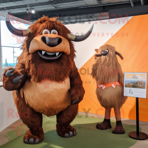 Rust Woolly Rhinoceros mascot costume character dressed with a Bikini and Wraps