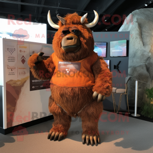 Rust Woolly Rhinoceros mascot costume character dressed with a Bikini and Wraps