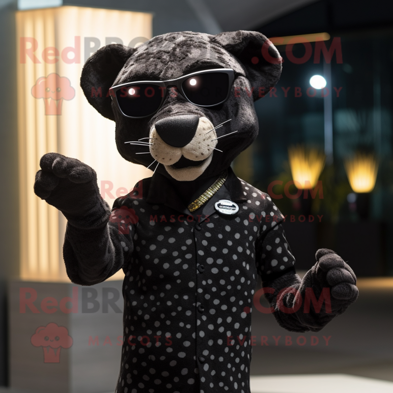 Black Cheetah mascot costume character dressed with a Trousers and Cufflinks