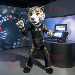 Black Cheetah mascot costume character dressed with a Trousers and Cufflinks