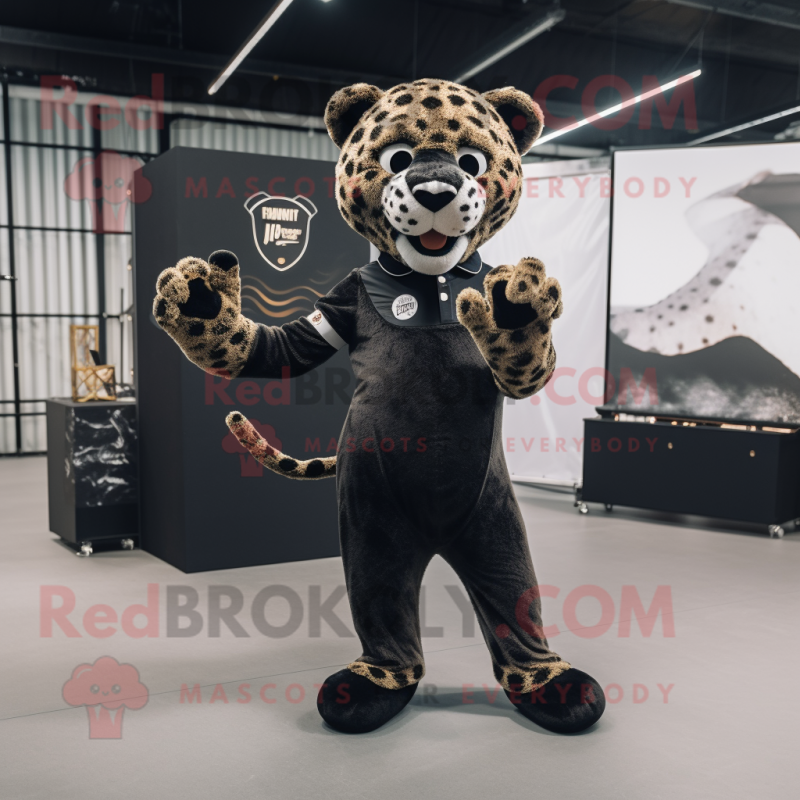 Black Cheetah mascot costume character dressed with a Trousers and Cufflinks Black Cheetah mascot costume character dressed with a Trousers and Cufflinks