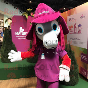 Magenta Mare mascot costume character dressed with a Polo Shirt and Beanies