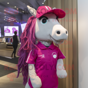 Magenta Mare mascot costume character dressed with a Polo Shirt and Beanies