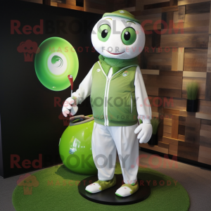 Olive Golf Ball mascot costume character dressed with a Jacket and Coin purses