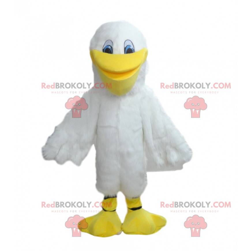 Witte meeuw mascotte, pelikaan kostuum, zeevogel -