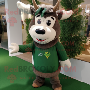 Forest Green Zebu mascot costume character dressed with a Sweater and Headbands
