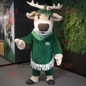 Forest Green Zebu mascot costume character dressed with a Sweater and Headbands