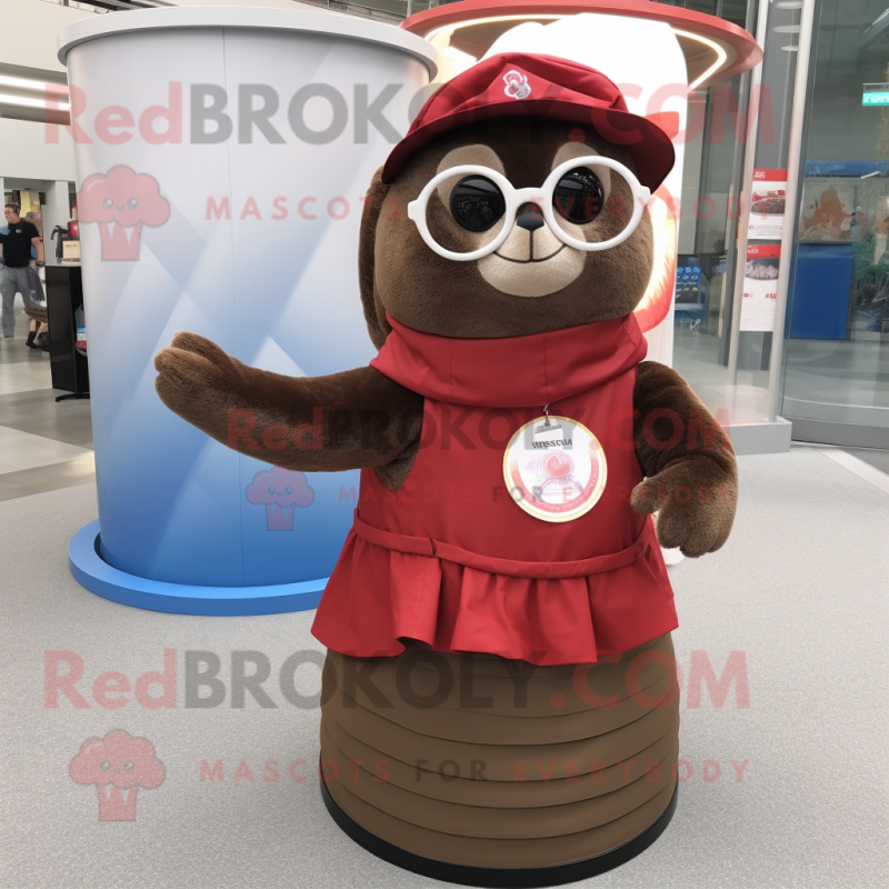 Brown Seal mascot costume character dressed with a Circle Skirt and Sunglasses