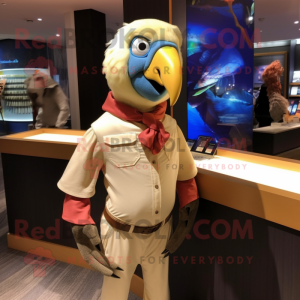 Beige Parrot mascot costume character dressed with a Skinny Jeans and Scarf clips