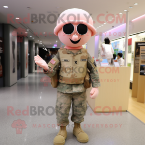 Peach American Soldier mascot costume character dressed with a Mini Dress and Messenger bags