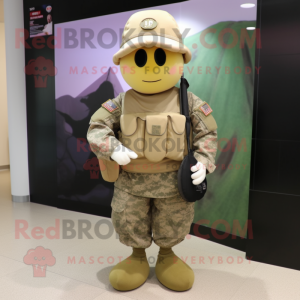 Peach American Soldier mascot costume character dressed with a Mini Dress and Messenger bags