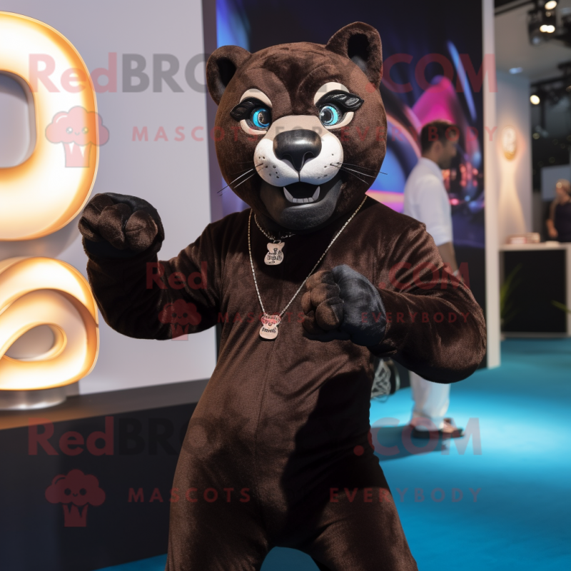 Brown Panther mascot costume character dressed with a Suit and Rings Brown Panther mascot costume character dressed with a Suit and Rings
