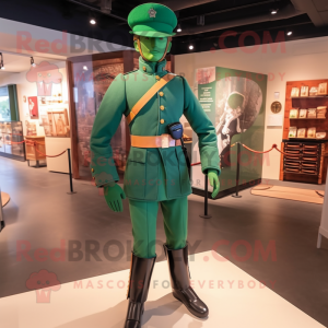 Green Civil War Soldier mascot costume character dressed with a Bodysuit and Backpacks