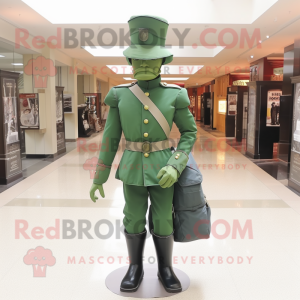 Green Civil War Soldier mascot costume character dressed with a Bodysuit and Backpacks