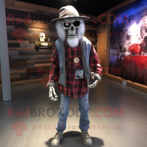 Silver Undead mascot costume character dressed with a Flannel Shirt and Hat pins