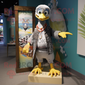 Gray Gosling mascot costume character dressed with a Board Shorts and Necklaces