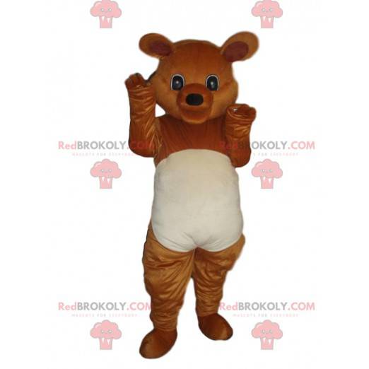 Mascotte bruine en witte teddybeer, berenkostuum -