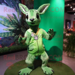 Green Kangaroo mascot costume character dressed with a Playsuit and Necklaces