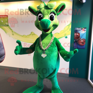 Green Kangaroo mascot costume character dressed with a Playsuit and Necklaces