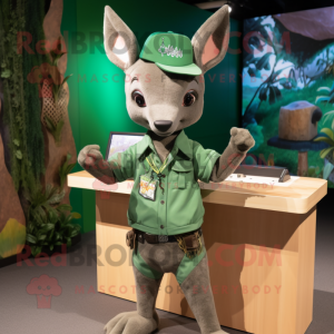 Green Kangaroo mascot costume character dressed with a Playsuit and Necklaces