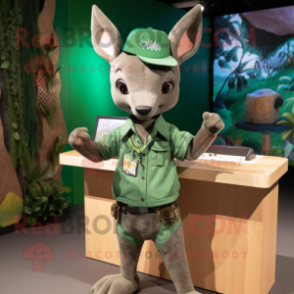 Green Kangaroo mascot costume character dressed with a Playsuit and Necklaces