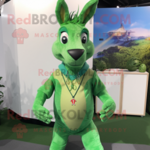 Green Kangaroo mascot costume character dressed with a Playsuit and Necklaces