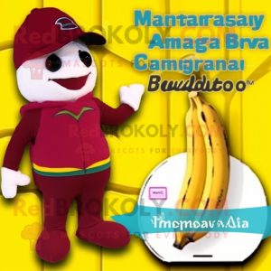 Maroon Banana mascot costume character dressed with a Swimwear and Berets