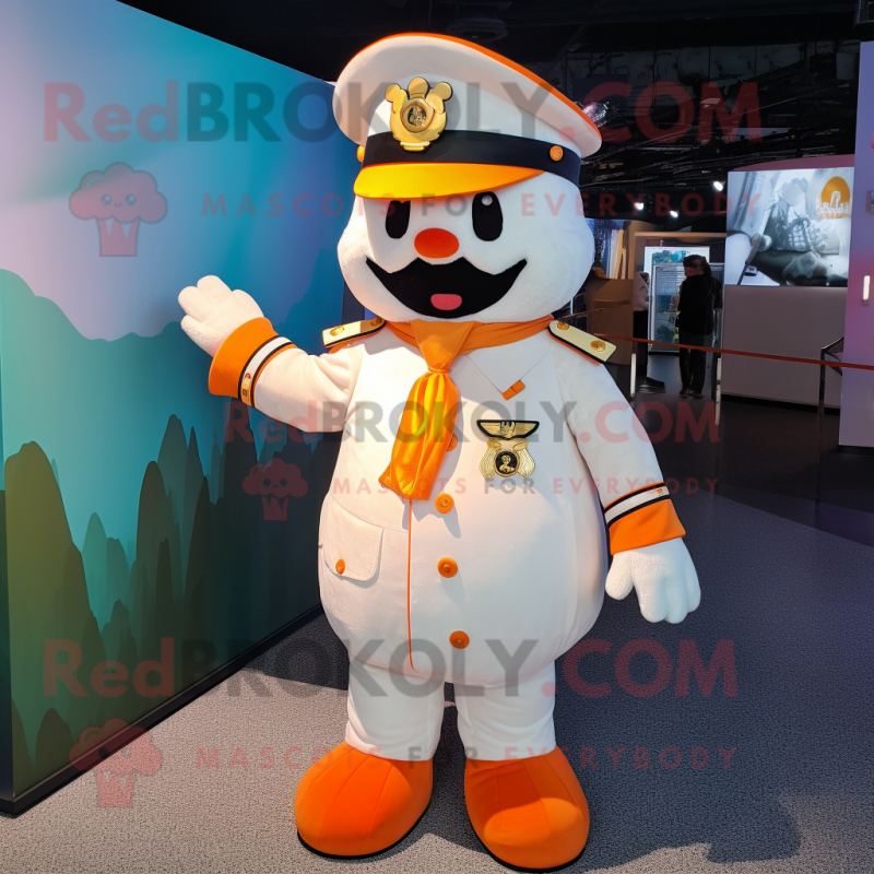 Cream Mandarin mascot costume character dressed with a Bomber Jacket and Suspenders