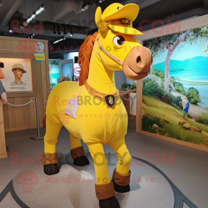 Yellow Horse mascot costume character dressed with a Cargo Shorts and Rings