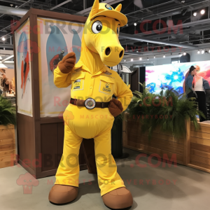 Yellow Horse mascot costume character dressed with a Cargo Shorts and Rings