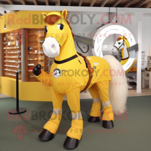 Yellow Horse mascot costume character dressed with a Cargo Shorts and Rings