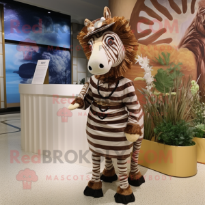 Brown Zebra mascot costume character dressed with a Empire Waist Dress and Ties