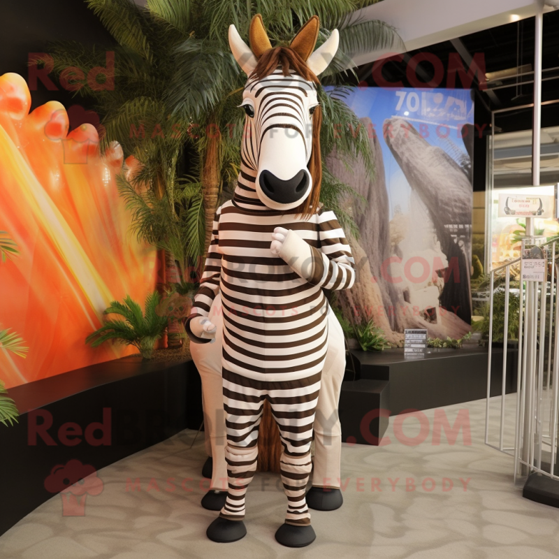 Brown Zebra mascot costume character dressed with a Empire Waist Dress and Ties Brown Zebra mascot costume character dressed with a Empire Waist Dress and Ties